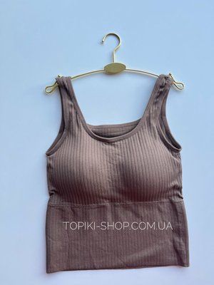 Подовжений топ на широких бретелях чорний, шоколадний, білий, графіт 089-Шоколадний фото