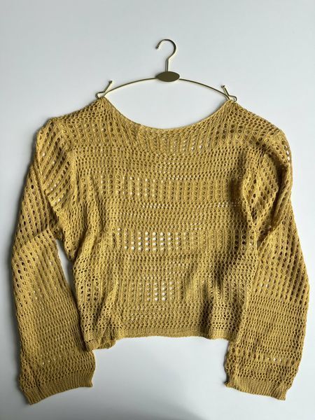 Вʼязана трендова кофтинка чорний, жовтий, бежевий, білий 0109-S/M-Жовтий фото